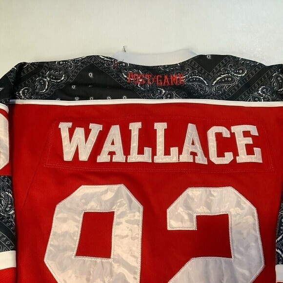 Post Game Large Biggie Smalls Red Black Hockey Jersey 92 Notorous B.I.G Wallace - Picture 8 of 12
